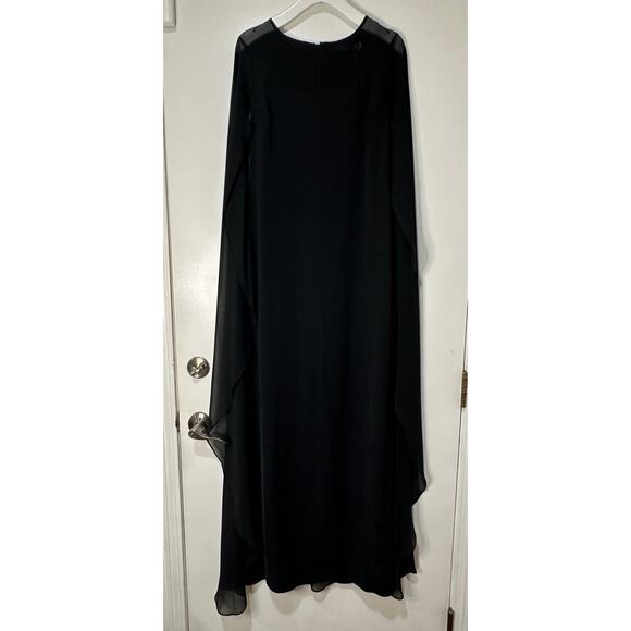 Lauren Ralph Lauren Cape Georgette Gown Black Size 6 NWT Elegant Glamorous - Picture 2 of 16
